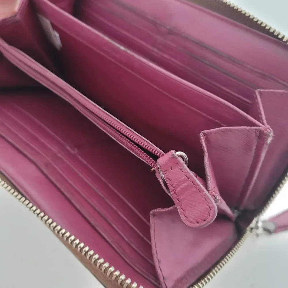 Coach Crossgrain Wallet Brown Zip Around Large Clutch‎ Accordion Classic Fair